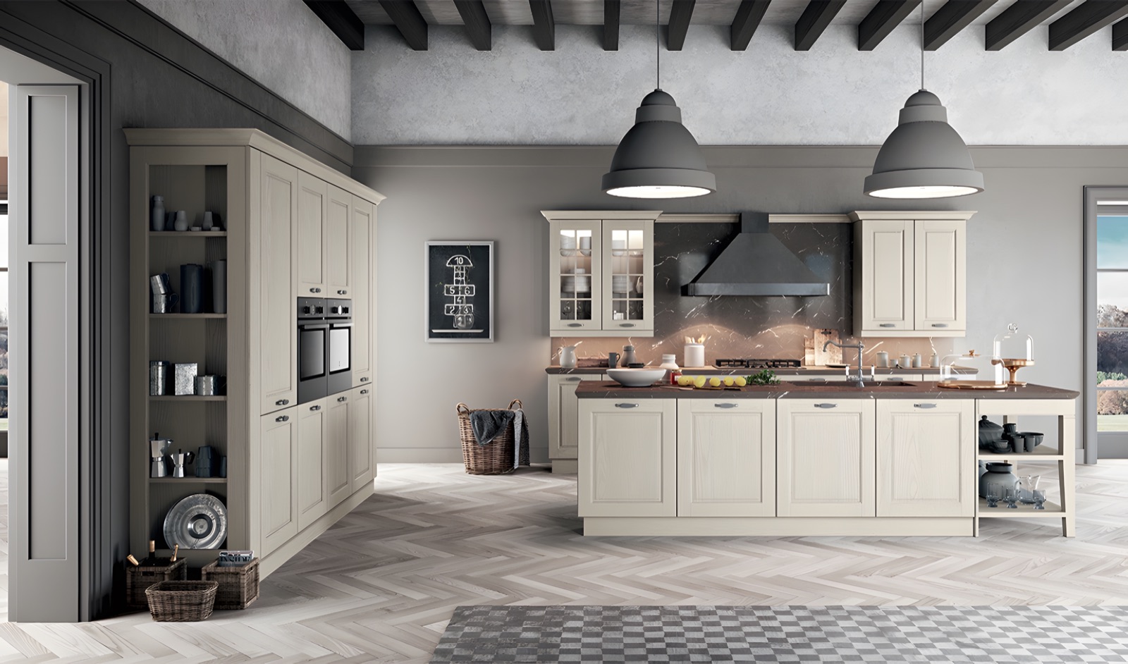 Cucina Asolo bianca in stile country con travi