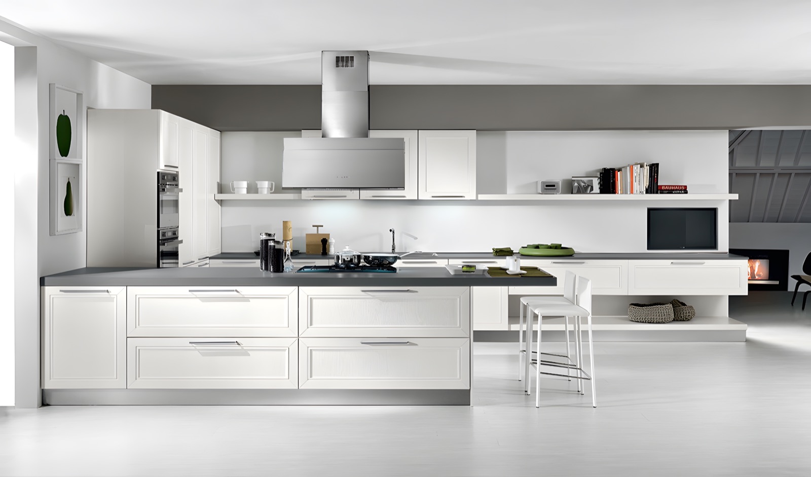 Cucina Itaca bianca lineare con isola