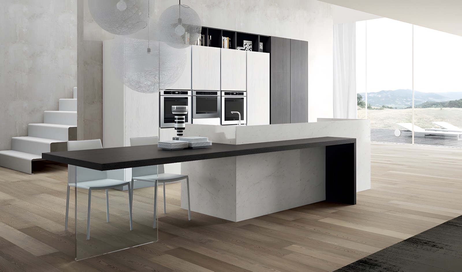 Cucina Phenta con penisola sospesa