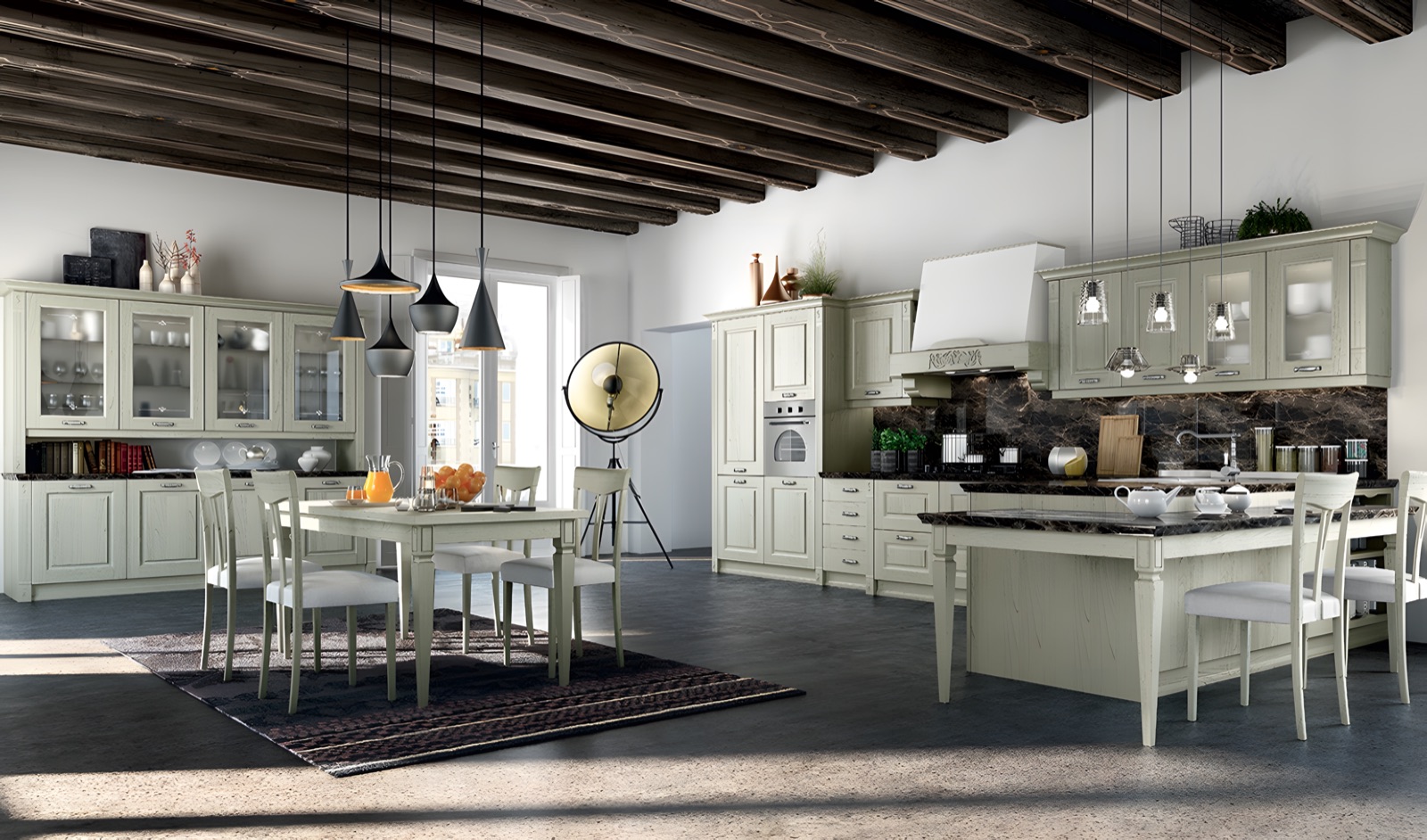 Cucina classica Verona con travi a vista