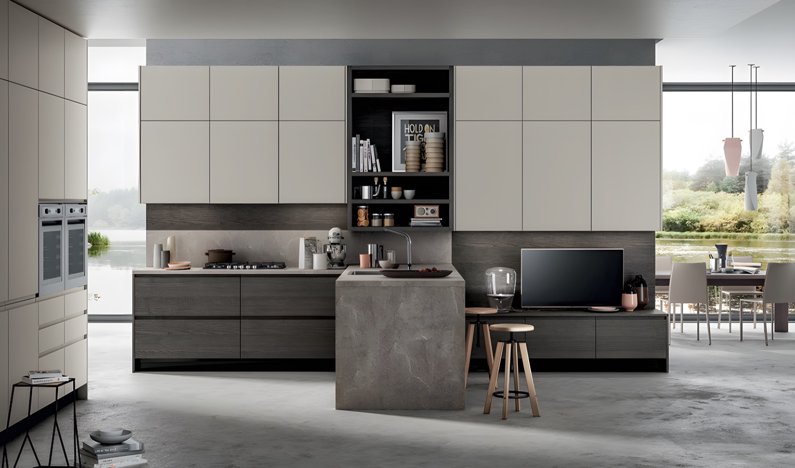 Cucina Wega con colonne e isola